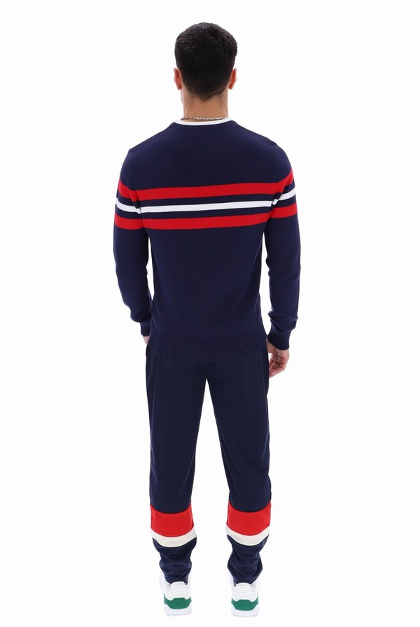 Navy / Red / White Fila Siro Knitted Crew Men Sweatshirts | 5872ZXJFP