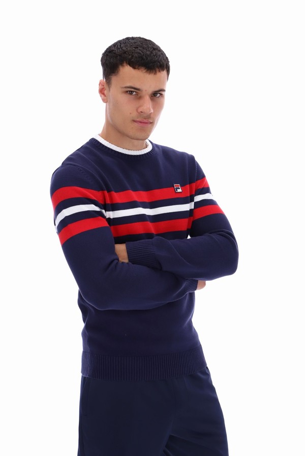 Navy / Red / White Fila Siro Knitted Crew Men Sweatshirts | 5872ZXJFP