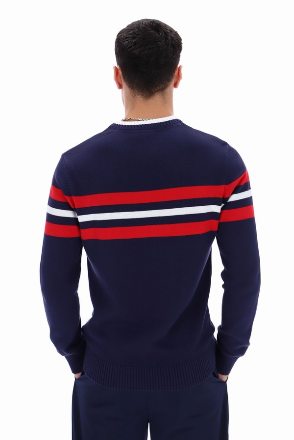 Navy / Red / White Fila Siro Knitted Crew Men Sweatshirts | 5872ZXJFP