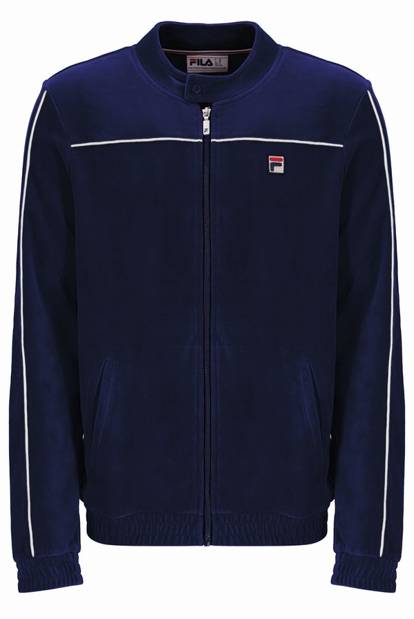 Navy / White Fila Fonzo Velour Men Track Top | 3894YGPQO