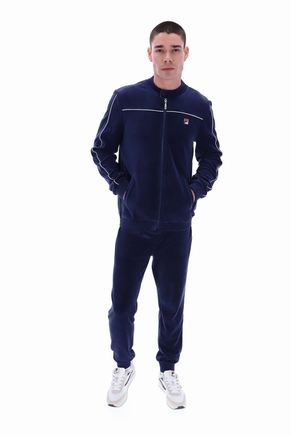 Navy / White Fila Fonzo Velour Men Track Top | 3894YGPQO