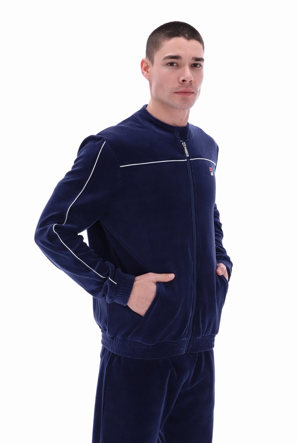 Navy / White Fila Fonzo Velour Men Track Top | 3894YGPQO