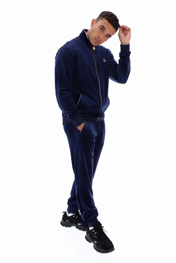 Navy / White Fila Irving Velour Men Tracksuits | 6839VCYBR