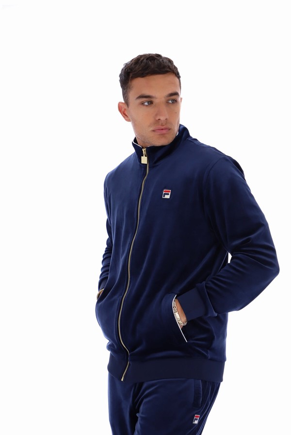 Navy / White Fila Irving Velour Men Tracksuits | 6839VCYBR