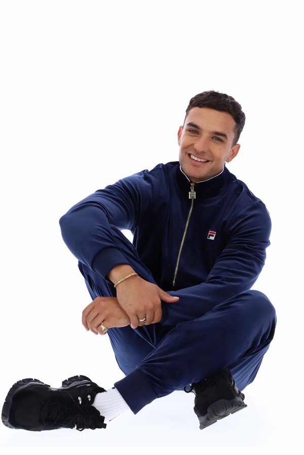 Navy / White Fila Irving Velour Men Tracksuits | 6839VCYBR