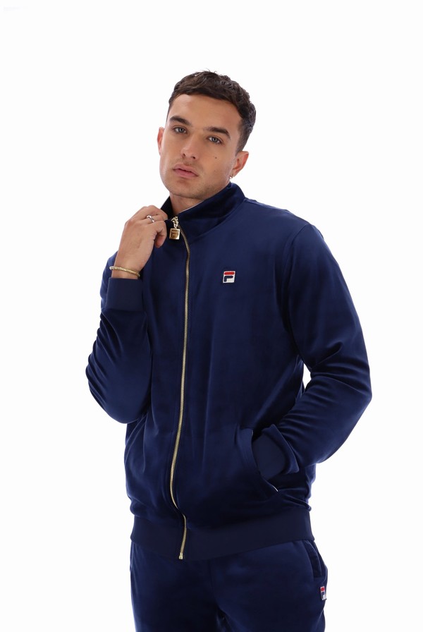 Navy / White Fila Irving Velour Men Tracksuits | 6839VCYBR