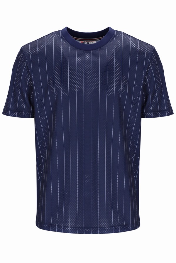 Navy / White Fila Jair Pin Stripe Mesh Men T-shirts | 3549FAYDJ