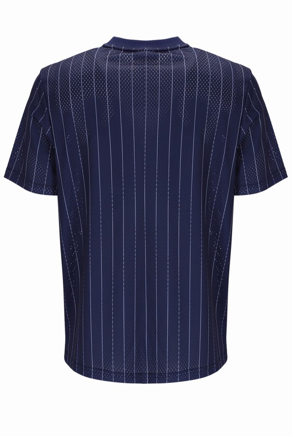 Navy / White Fila Jair Pin Stripe Mesh Men T-shirts | 3549FAYDJ