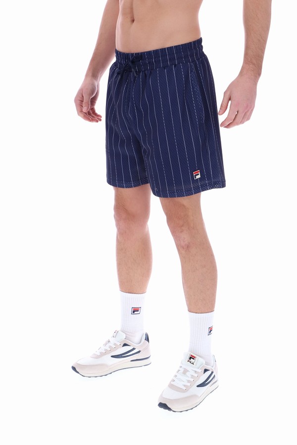 Navy / White Fila Jair Pin Stripe Mesh Men Shorts | 9045ARPUH