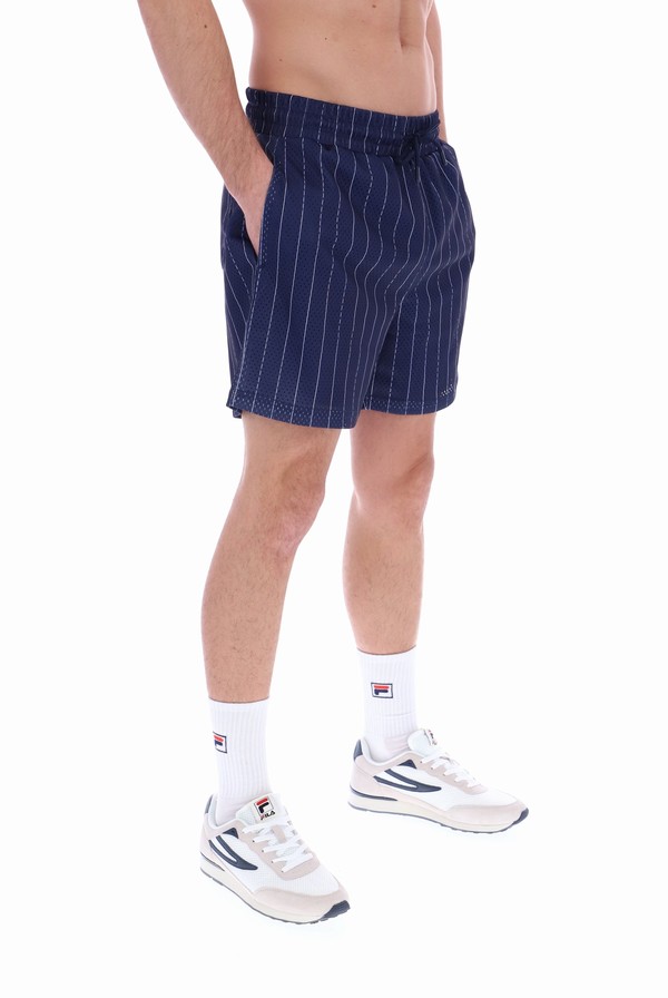 Navy / White Fila Jair Pin Stripe Mesh Men Shorts | 9045ARPUH