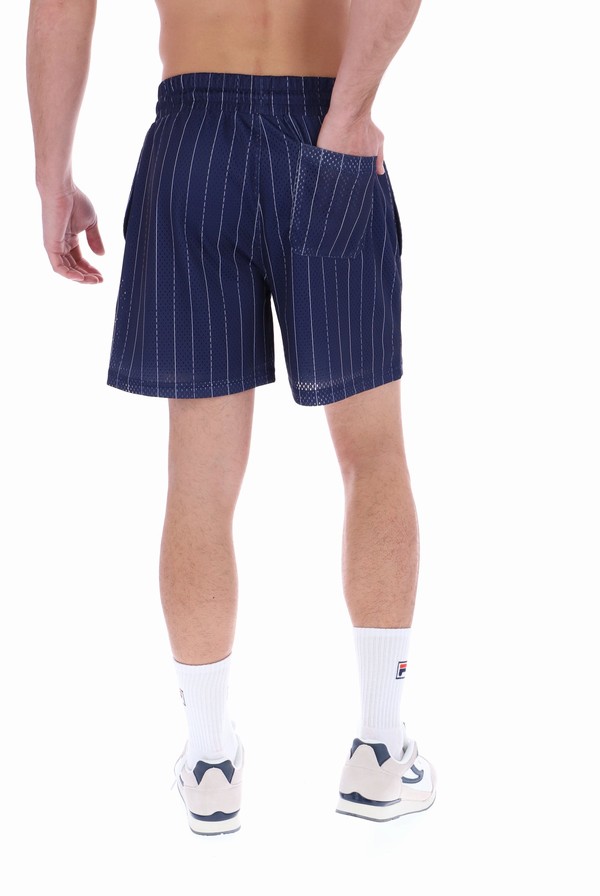 Navy / White Fila Jair Pin Stripe Mesh Men Shorts | 9045ARPUH