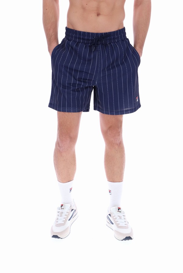 Navy / White Fila Jair Pin Stripe Mesh Men Shorts | 9045ARPUH