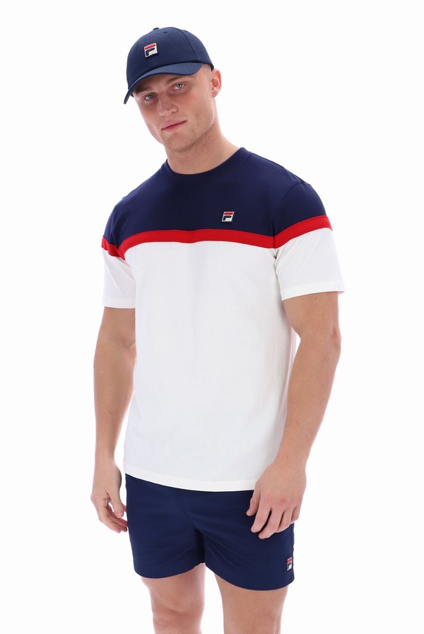 Navy / White Fila Jose Colour Block Men T-shirts | 3296ELHJA