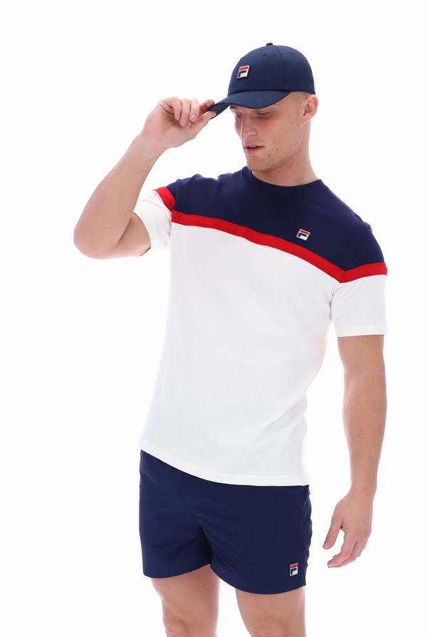 Navy / White Fila Jose Colour Block Men T-shirts | 3296ELHJA