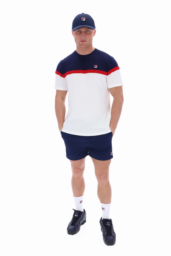 Navy / White Fila Jose Colour Block Men T-shirts | 3296ELHJA