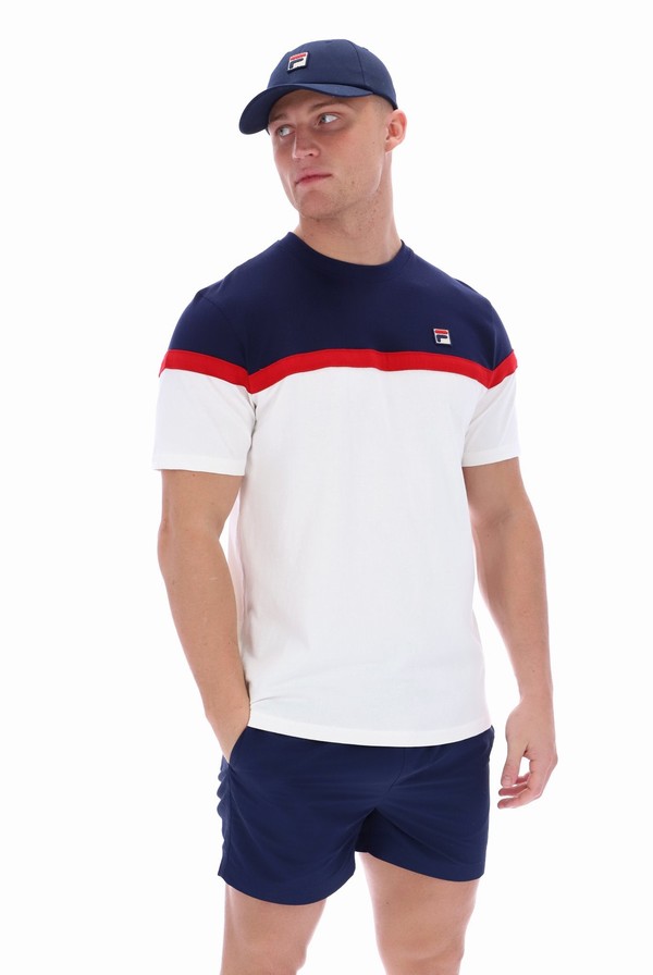 Navy / White Fila Jose Colour Block Men T-shirts | 3296ELHJA