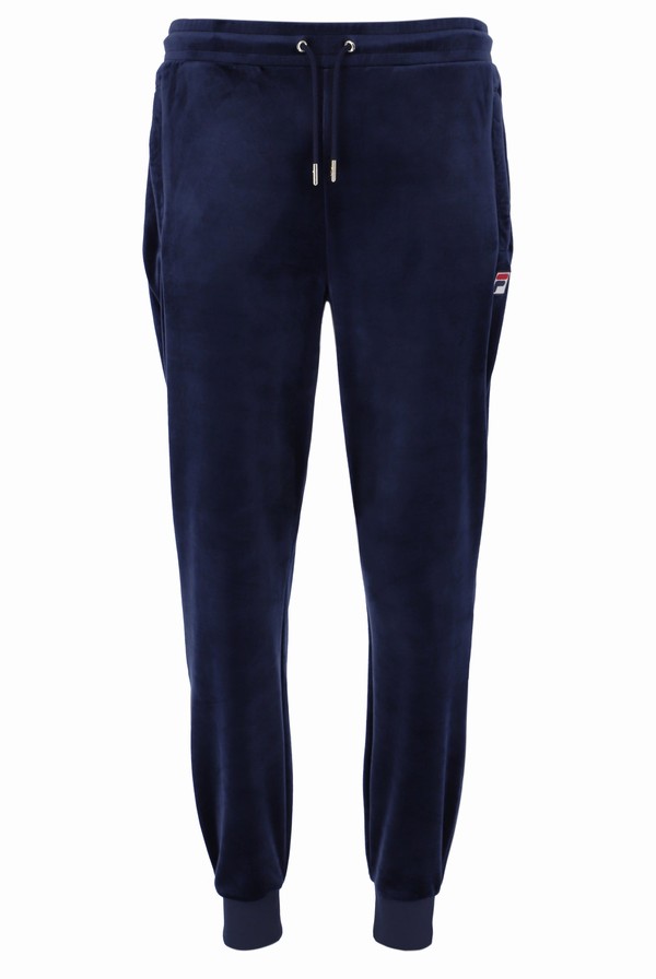 Navy / White Fila Lir Velour Men Bottoms | 4285OXYJK