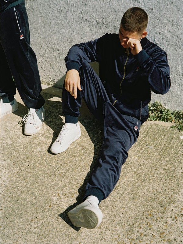 Navy / White Fila Lir Velour Men Tracksuits | 9518TGSYN