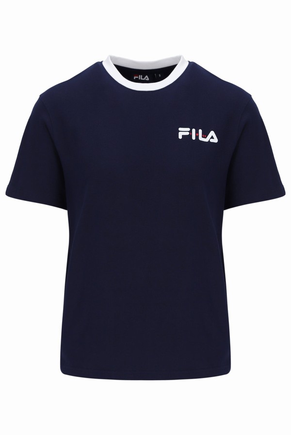 Navy / White Fila Pria Women T-shirts | 0897ICNPL