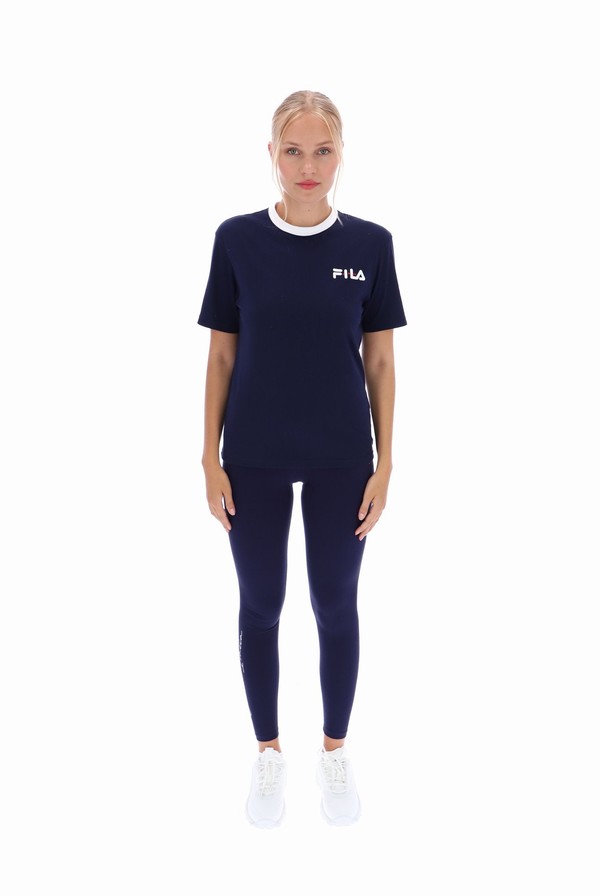 Navy / White Fila Pria Women T-shirts | 0897ICNPL