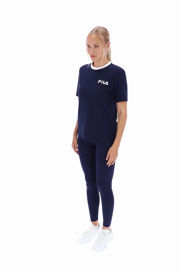 Navy / White Fila Pria Women T-shirts | 0897ICNPL