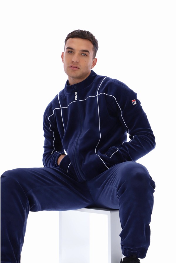 Navy / White Fila Tusk Classic Velour Men Jackets | 8974LTQZX