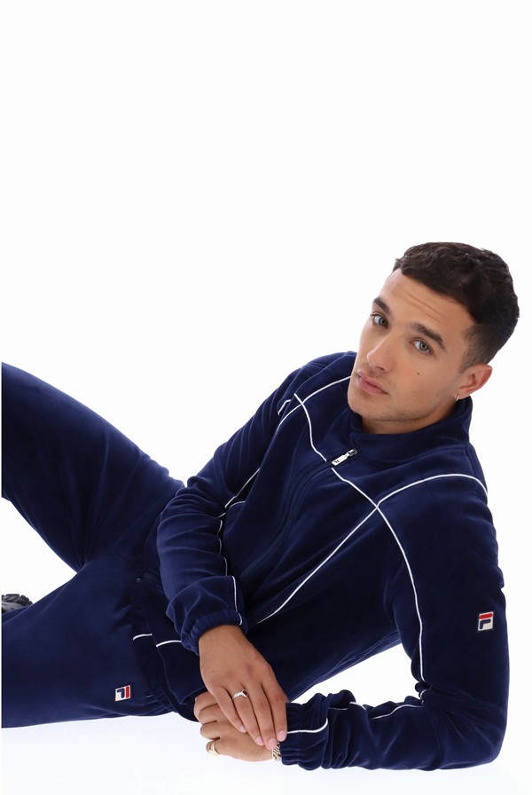 Navy / White Fila Tusk Classic Velour Men Jackets | 8974LTQZX