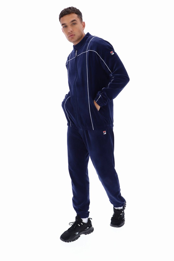 Navy / White Fila Tusk Classic Velour Men Tracksuits | 0375KCFZR