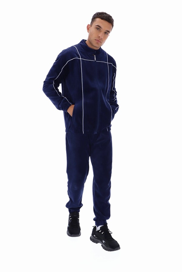 Navy / White Fila Tusk Classic Velour Men Tracksuits | 0375KCFZR