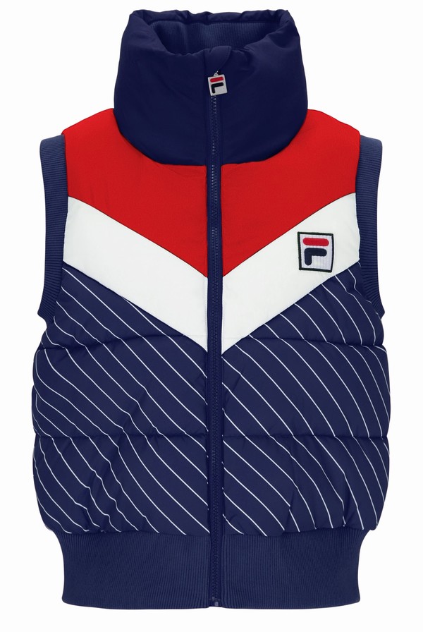 Navy / White / Red Fila Julie Puffer Women Jackets | 9276SPWOU