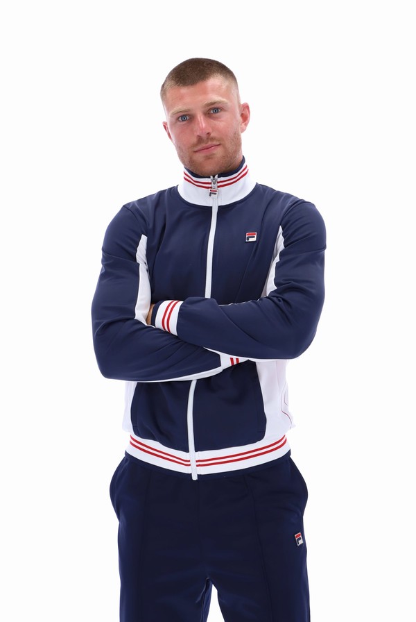 Navy / White / Red Fila Manne Settanta Inspired Zip Men Jackets | 2964QXRMS