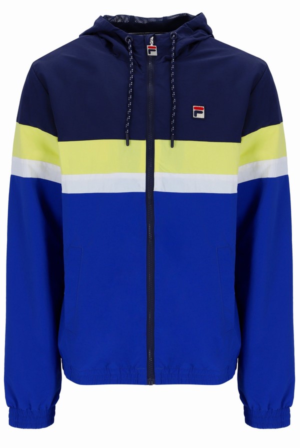 Navy / Yellow Fila Shaan Colour Block Zip Up Men Hoodie | 5231VBIRO