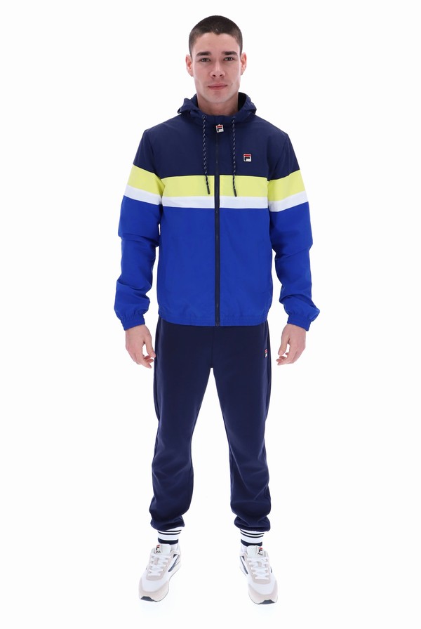 Navy / Yellow Fila Shaan Colour Block Zip Up Men Hoodie | 5231VBIRO