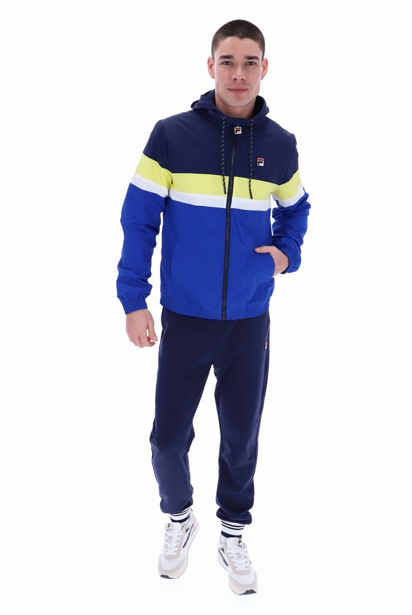 Navy / Yellow Fila Shaan Colour Block Zip Up Men Hoodie | 5231VBIRO