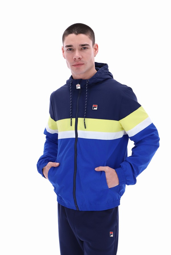 Navy / Yellow Fila Shaan Colour Block Zip Up Men Hoodie | 5231VBIRO