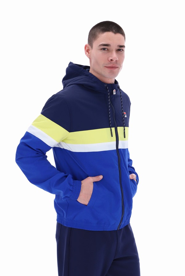 Navy / Yellow Fila Shaan Colour Block Zip Up Men Hoodie | 5231VBIRO