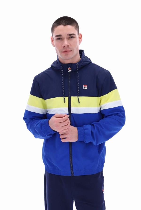 Navy / Yellow Fila Shaan Colour Block Zip Up Men Hoodie | 5231VBIRO