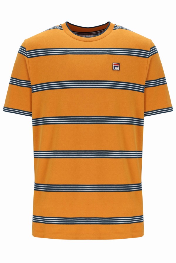 Orange Fila Chapman Yarn Dye Striped Men T-shirts | 9826ALVKR