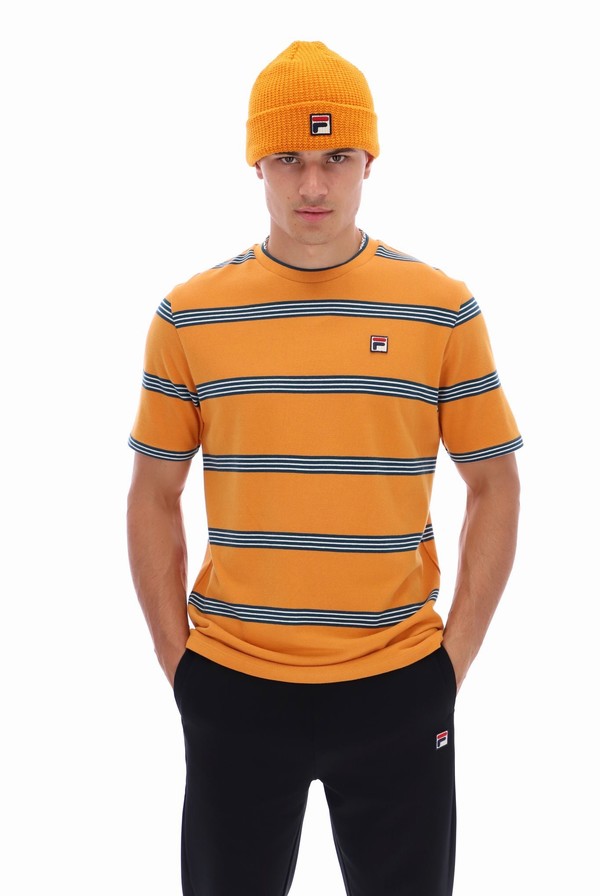 Orange Fila Chapman Yarn Dye Striped Men T-shirts | 9826ALVKR