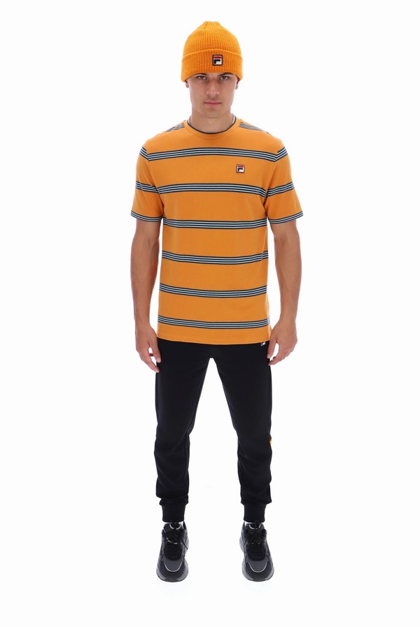 Orange Fila Chapman Yarn Dye Striped Men T-shirts | 9826ALVKR