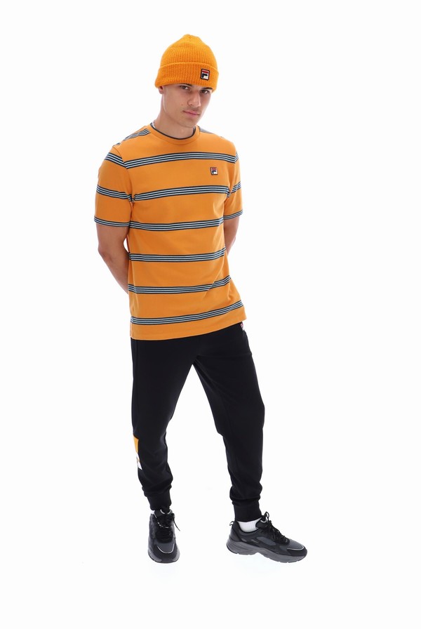 Orange Fila Chapman Yarn Dye Striped Men T-shirts | 9826ALVKR