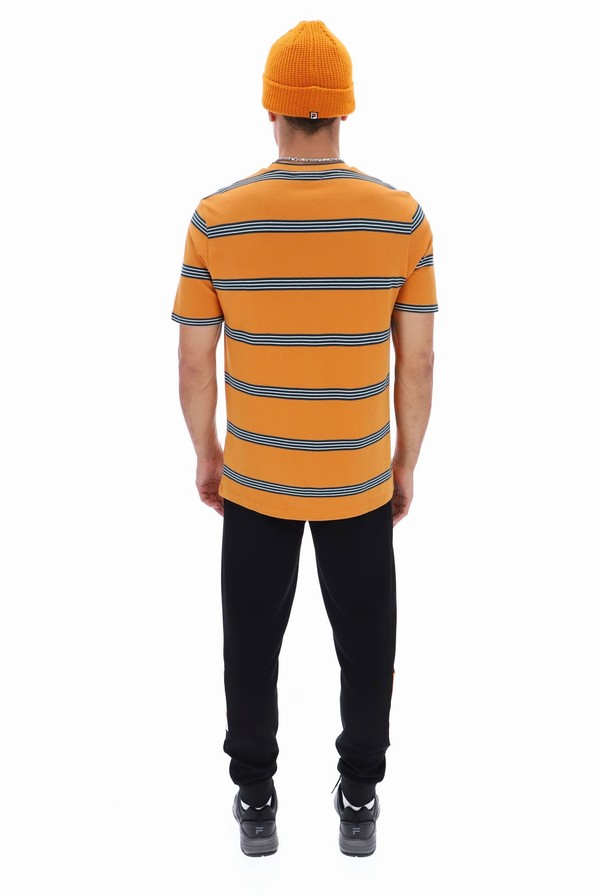 Orange Fila Chapman Yarn Dye Striped Men T-shirts | 9826ALVKR