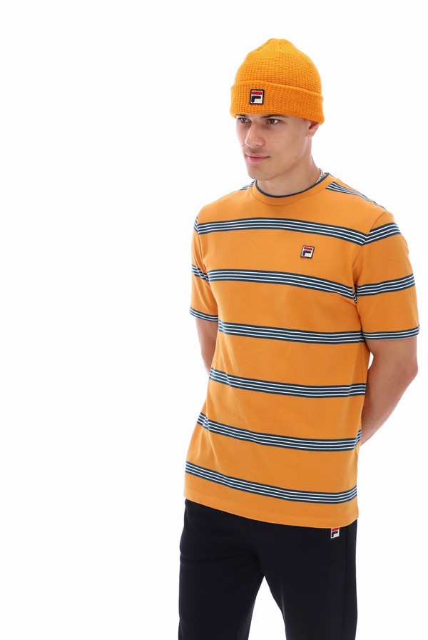 Orange Fila Chapman Yarn Dye Striped Men T-shirts | 9826ALVKR