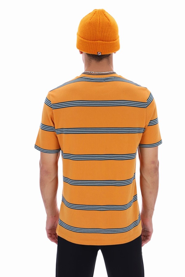 Orange Fila Chapman Yarn Dye Striped Men T-shirts | 9826ALVKR