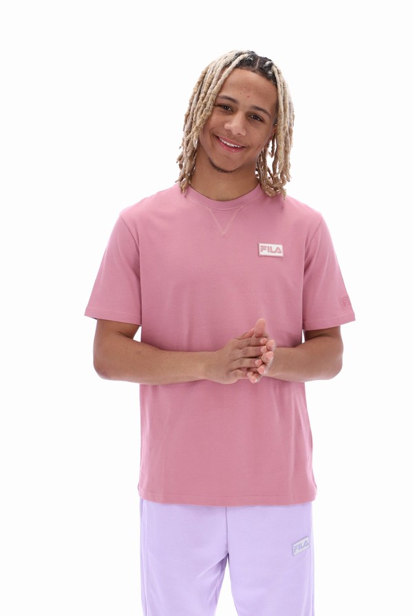 Pink Fila Benjiman Sleeve Men T-shirts | 8751WVJHE