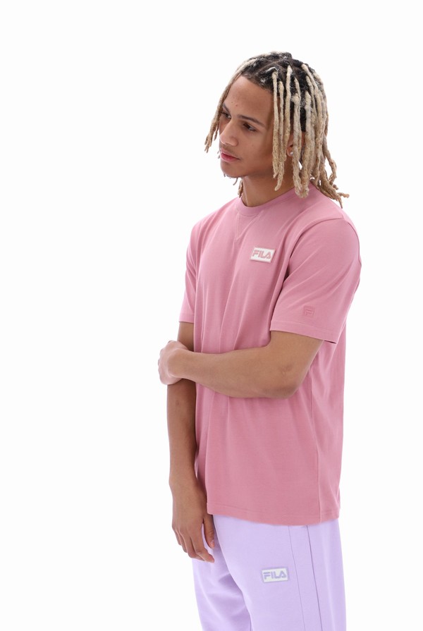 Pink Fila Benjiman Sleeve Men T-shirts | 8751WVJHE