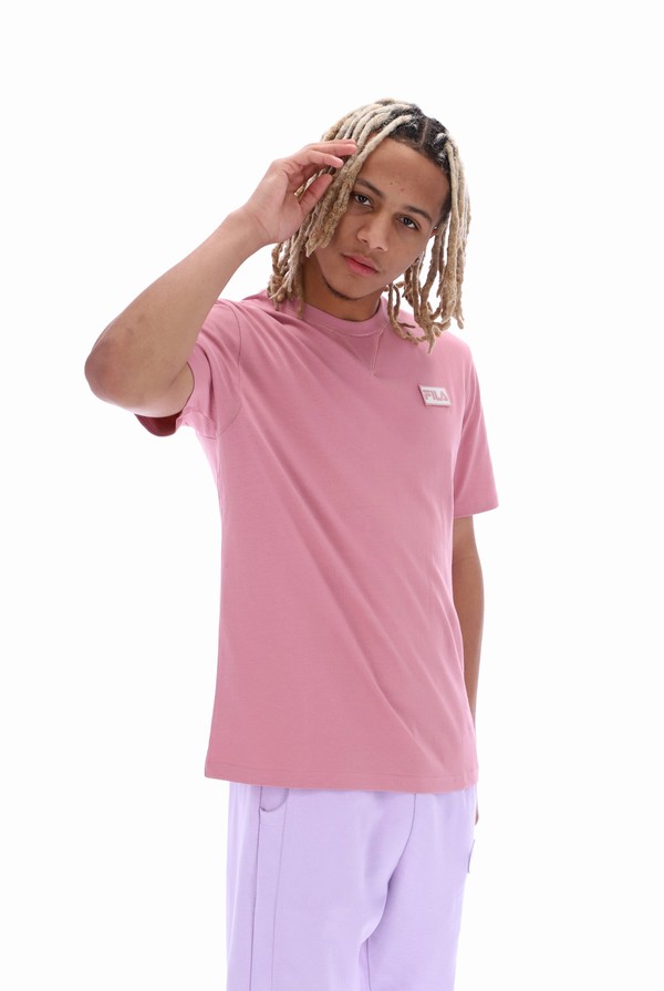 Pink Fila Benjiman Sleeve Men T-shirts | 8751WVJHE