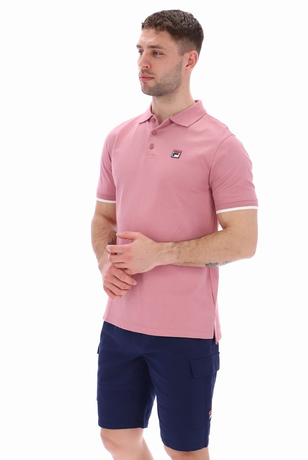 Pink Fila Custom Two Button Tipped Rib Basic Men Polo Shirts | 6581EXCTH