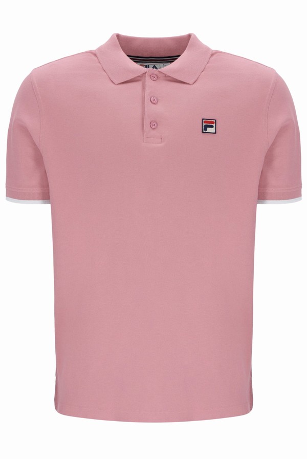 Pink Fila Custom Two Button Tipped Rib Basic Men Polo Shirts | 6581EXCTH