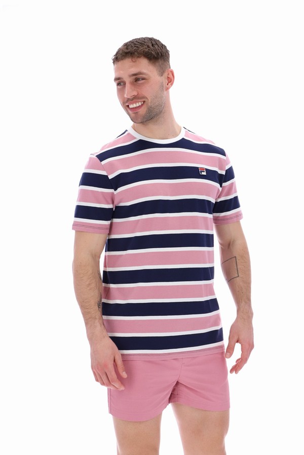 Pink Fila Grayson Yarn Dye Stripe Men T-shirts | 5190ZVIAK